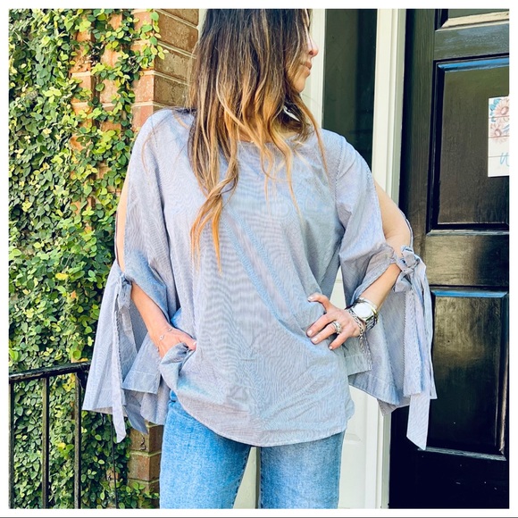 Most Fabulous Striped Bell tie Sleeves Tunic Top - Picture 6 of 10